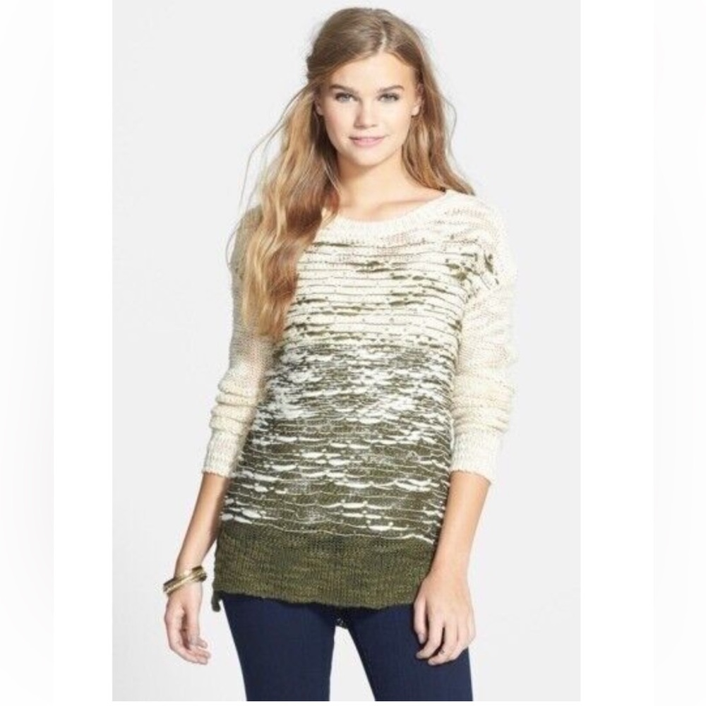 NWT Nordstrom Sun & Shadow Sweater Green and White Obre Knit Size Medium